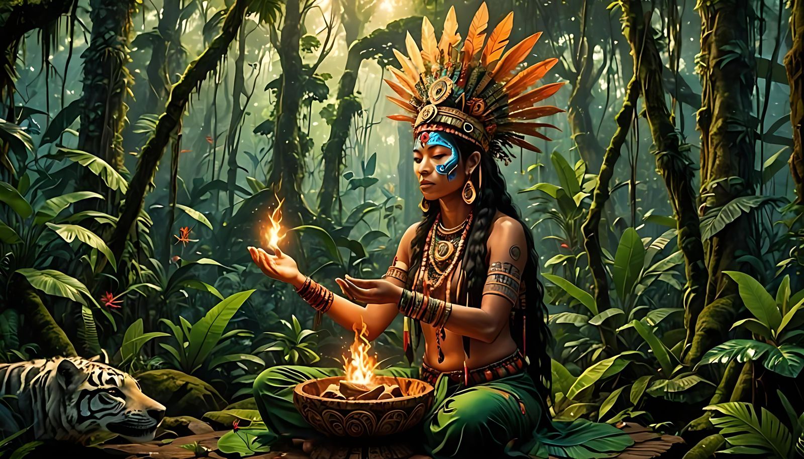 Female Shaman Ritual in Amazon Rainforest: Visionary Art