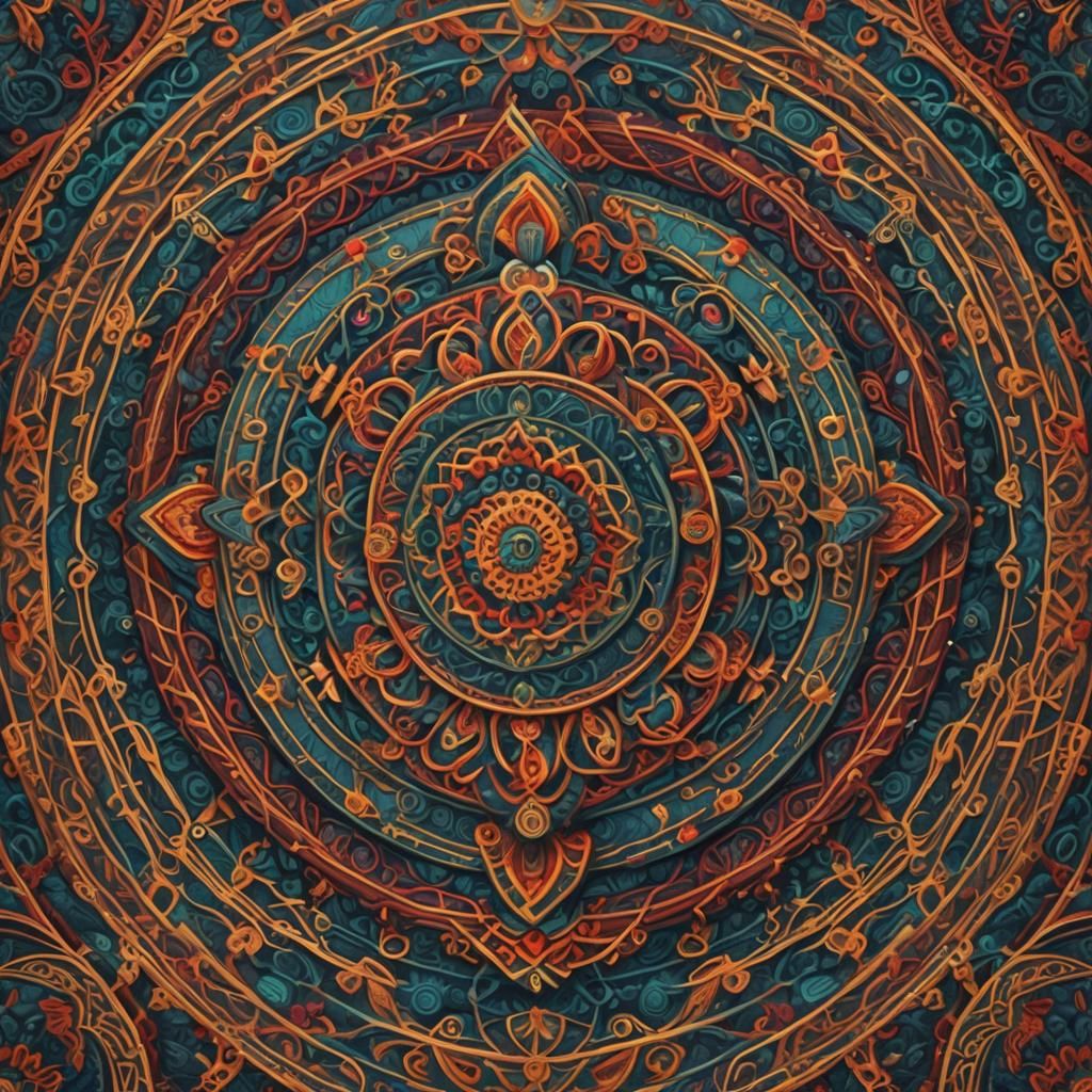 Vibrant Mandala Embroidery with Intricate Spiritual Patterns