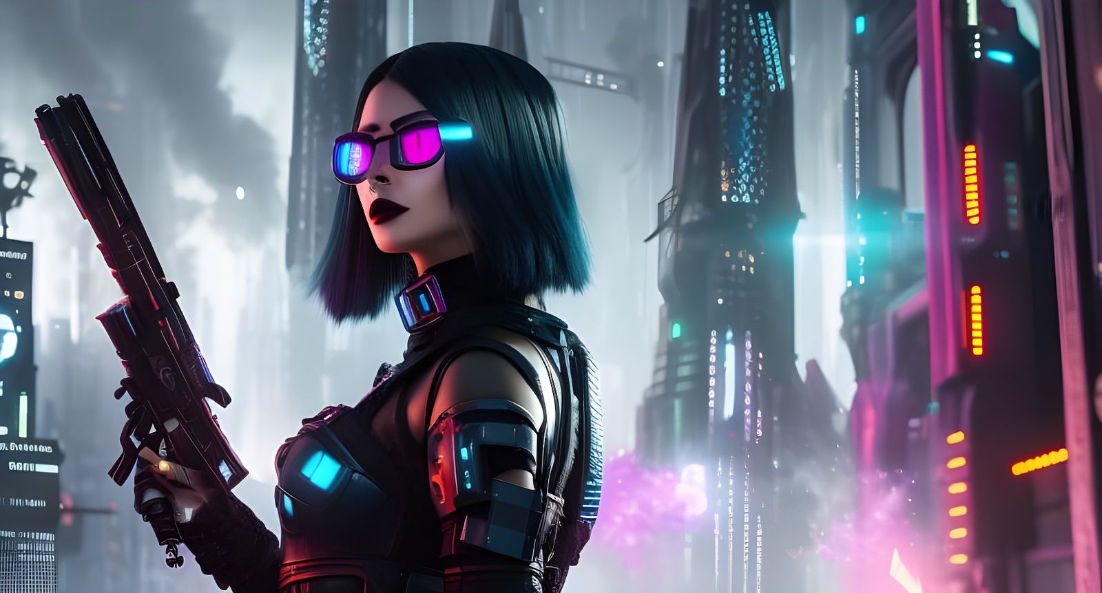 Cyberpunk Girl with Magic Glow in Future City