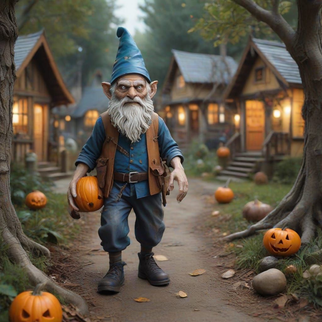 Zombie Gnome Trick-or-Treating in Magical Village
