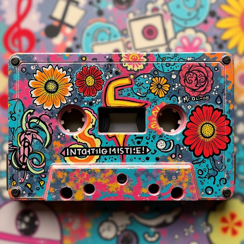 Retro Cassette Tape in Vibrant Graffiti Art