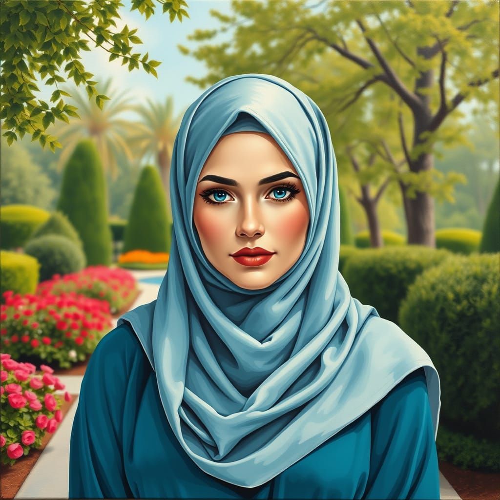 Modern Oil Painting of a Hijabi Woman