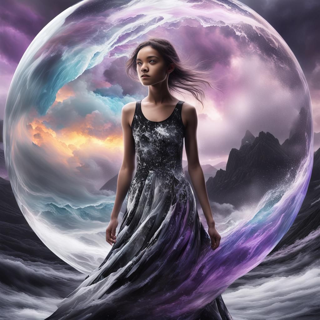Mystical Orb: Girl in Split Dress, Fantasy Art