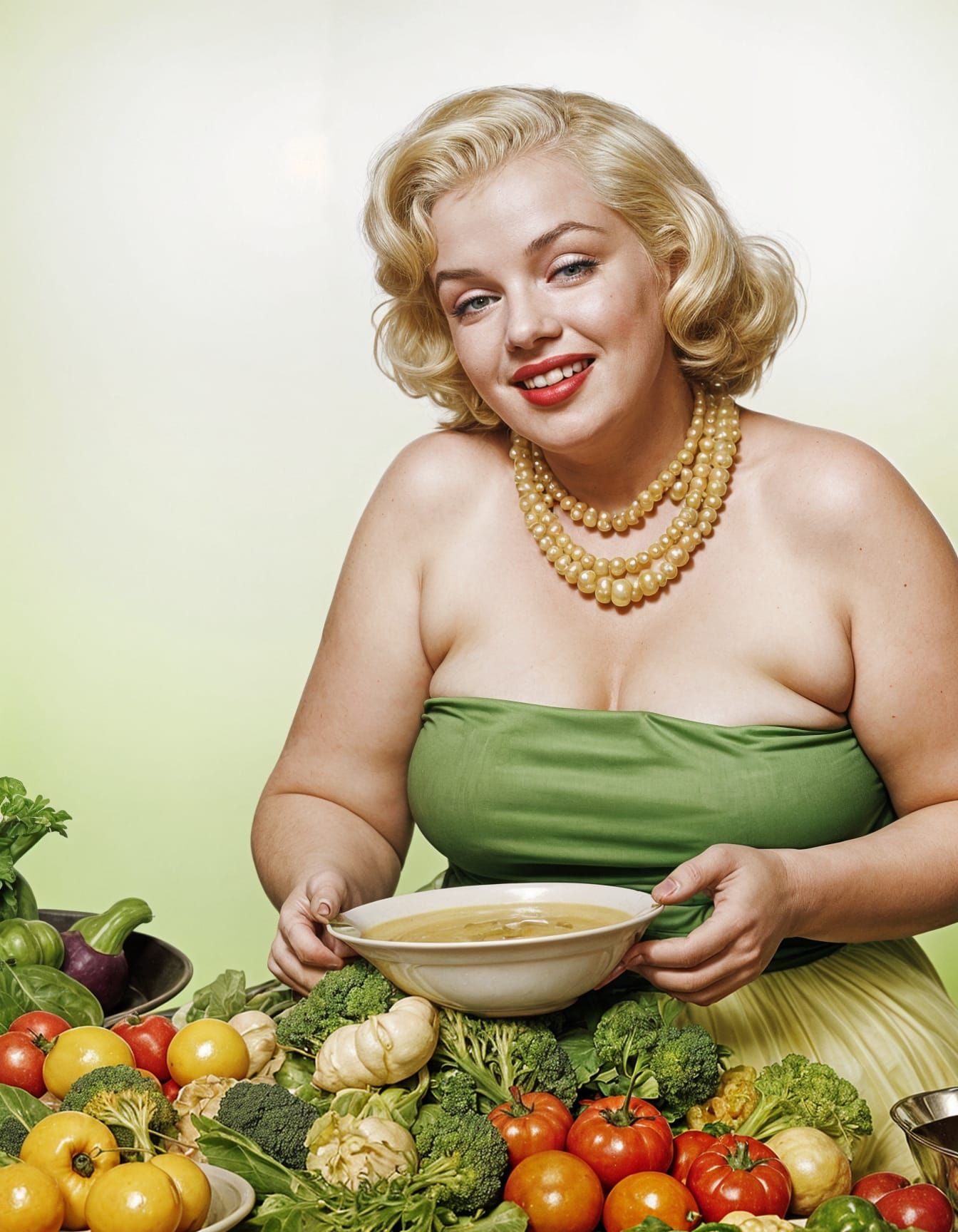 Obese Marilyn Monroe with Soup, 1950s Pin-Up