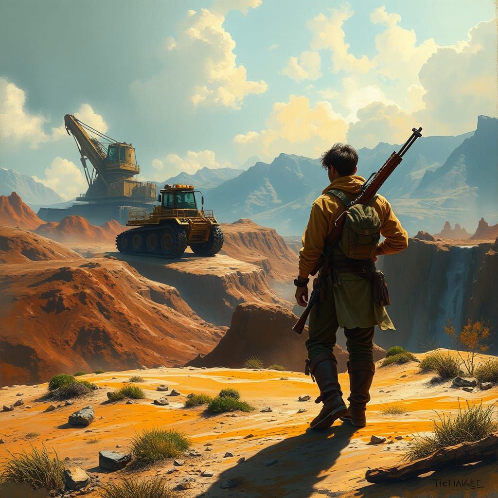 Majestic Hunter Defies Desolation in a Ravaged Dystopian Lan...