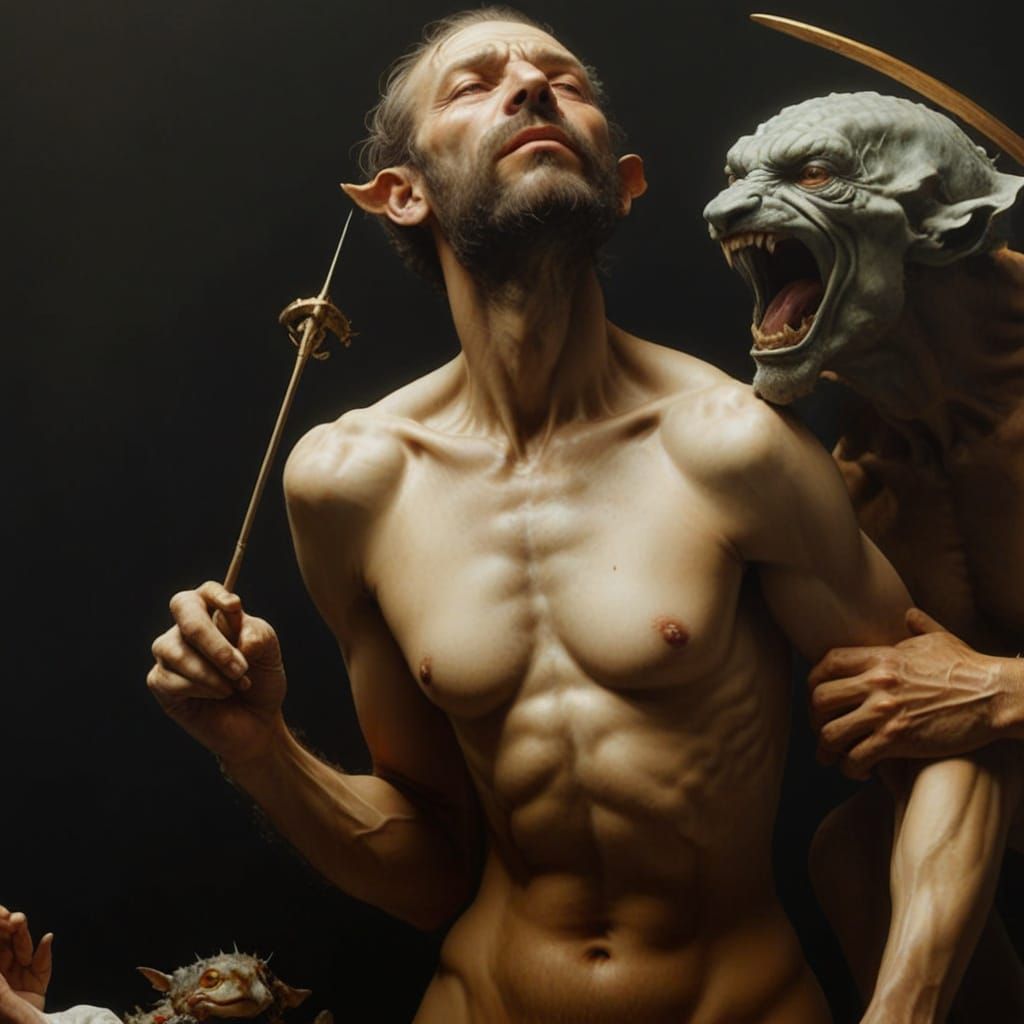 His Demon is goading him into deeds that would betray his better nature. We ALL have one (a demon) - clinging to us, fee...