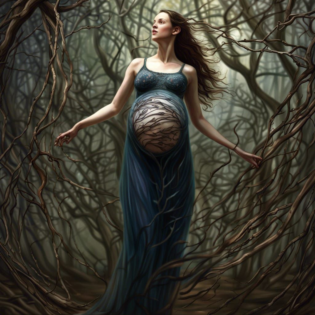 Pregnant Woman in Tree Dress: Fantasy Art