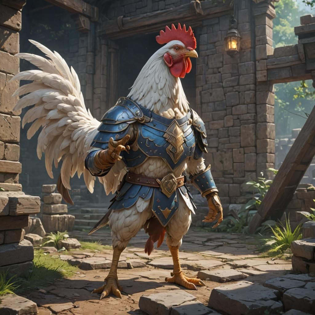Chicken Warrior in Kingdom: Cel-Shaded Anime Art