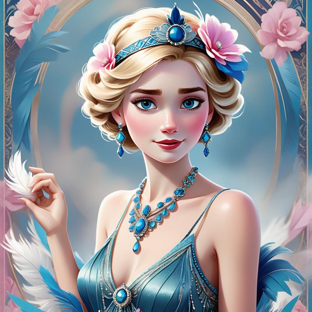 Elsa in 1920s Flapper Dress: Pixar Style Poster