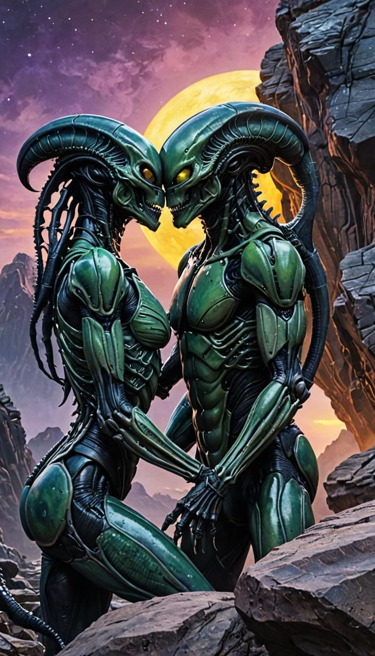 sweet couple of alien xenomorph predators in love