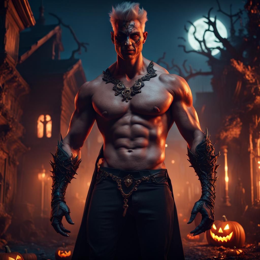 Handsome Supervillain on Halloween Night: Digital Matte Pain...