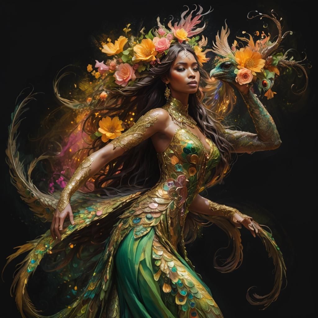 Dragon Peacock Woman in Abstract Expressionism