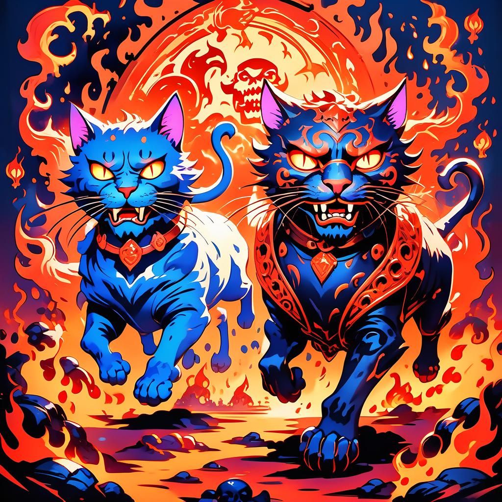 Surreal Cartoons Running from Hell's Fury in Vibrant Waterco...