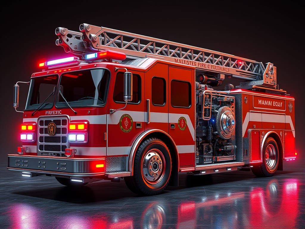 FutuRetro Fire Engine: 3D Japanese Mecha Illustration