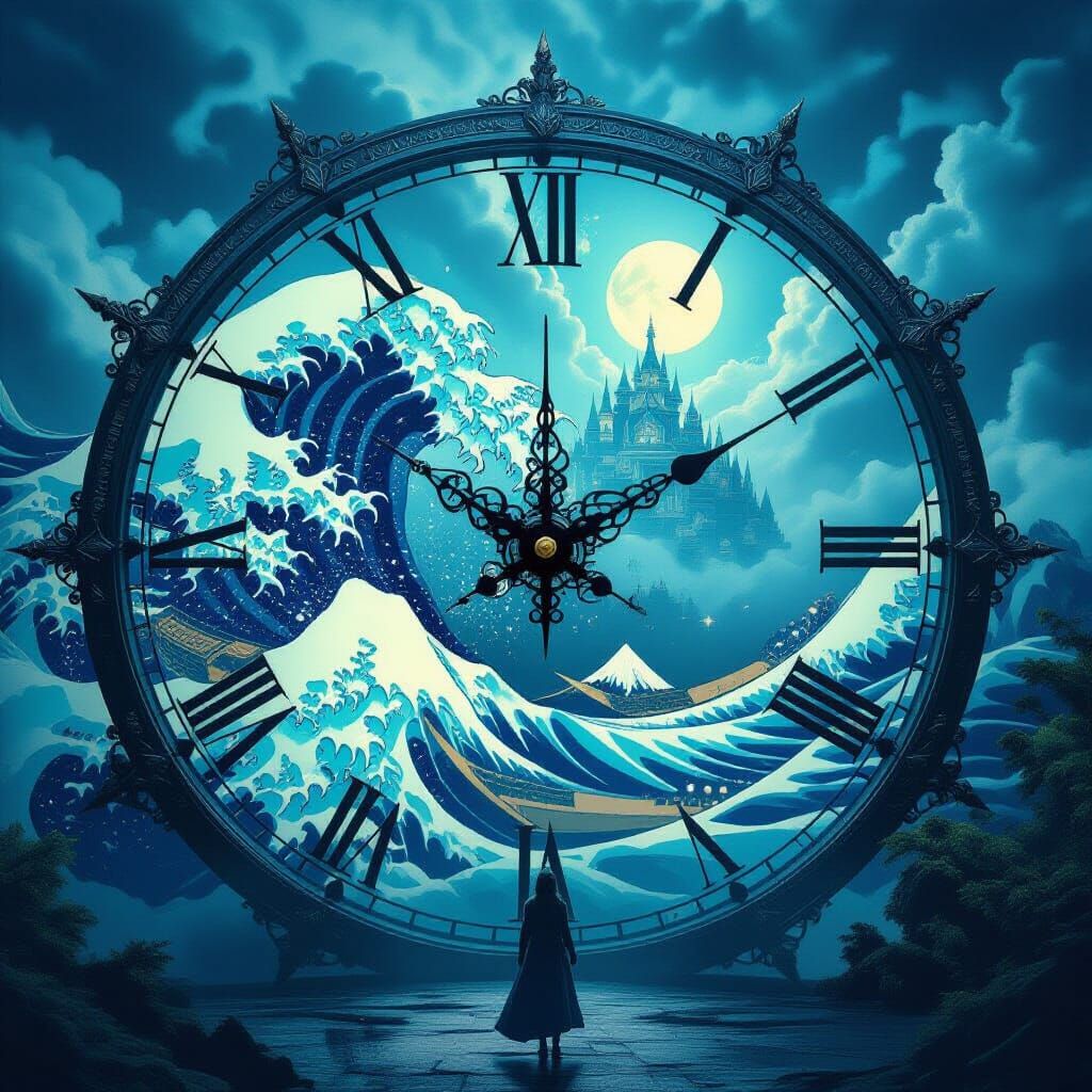 Colossal Clock with Bridge Hands to Fantasy Realms in Hokusa...