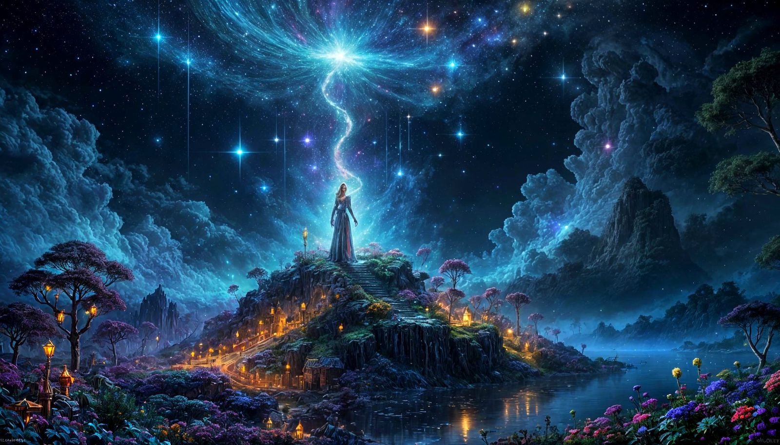 Celestial Being Tends Star Garden in Cosmic Fantasy