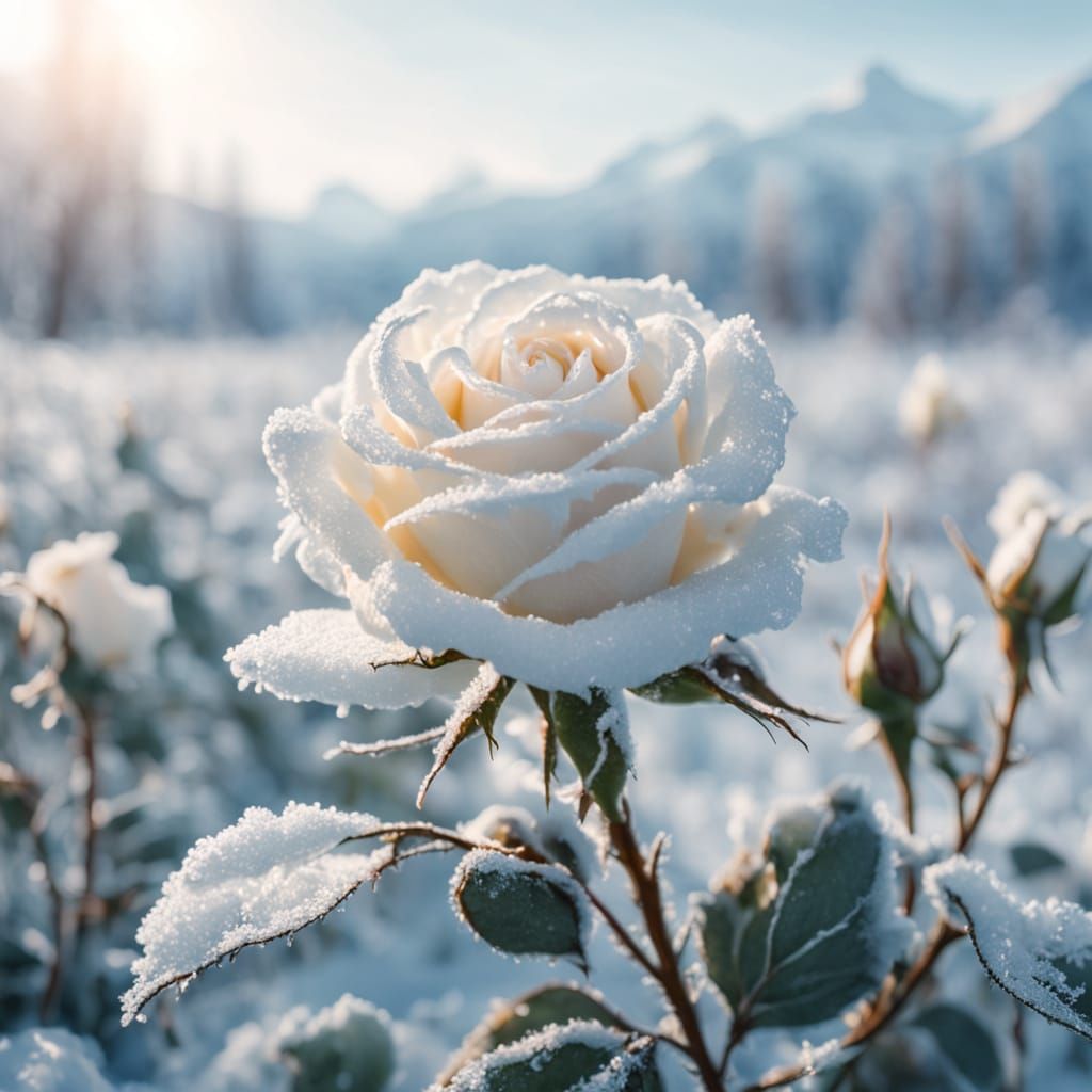 White Rose in Frozen Wilderness Oil Painting