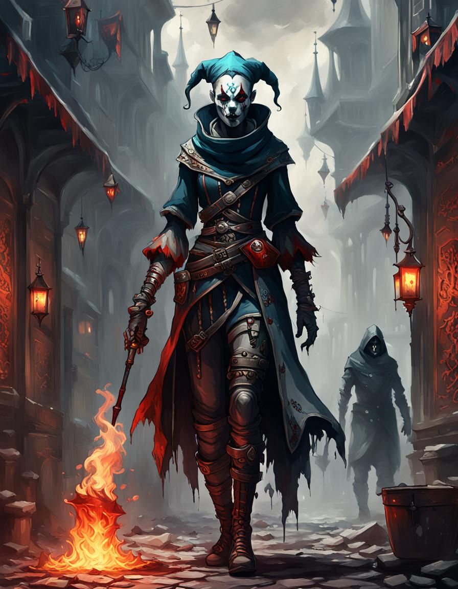 Female Jester in Atompunk Style, Oil on Canvas