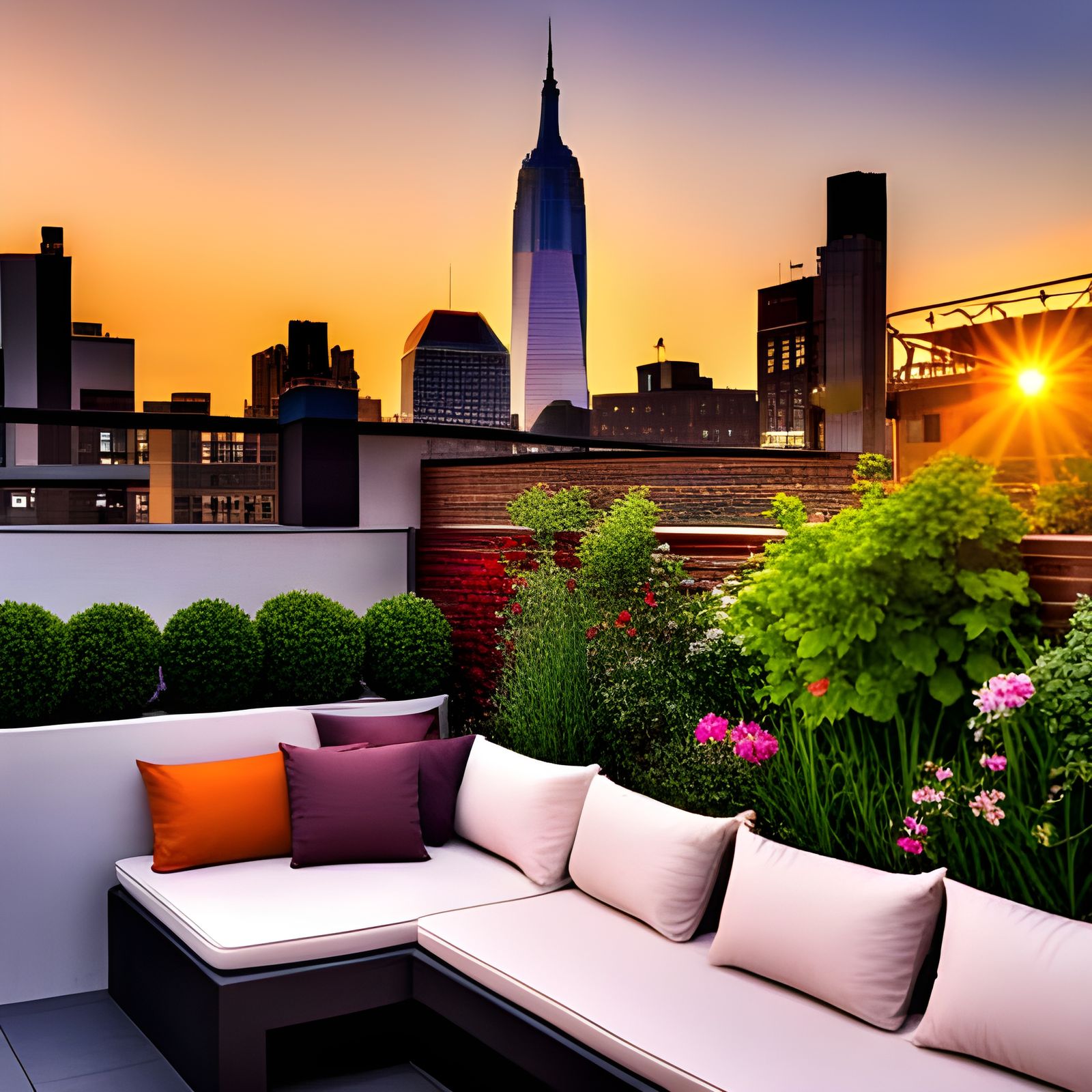 NYC Rooftop Garden at Sunset Photography