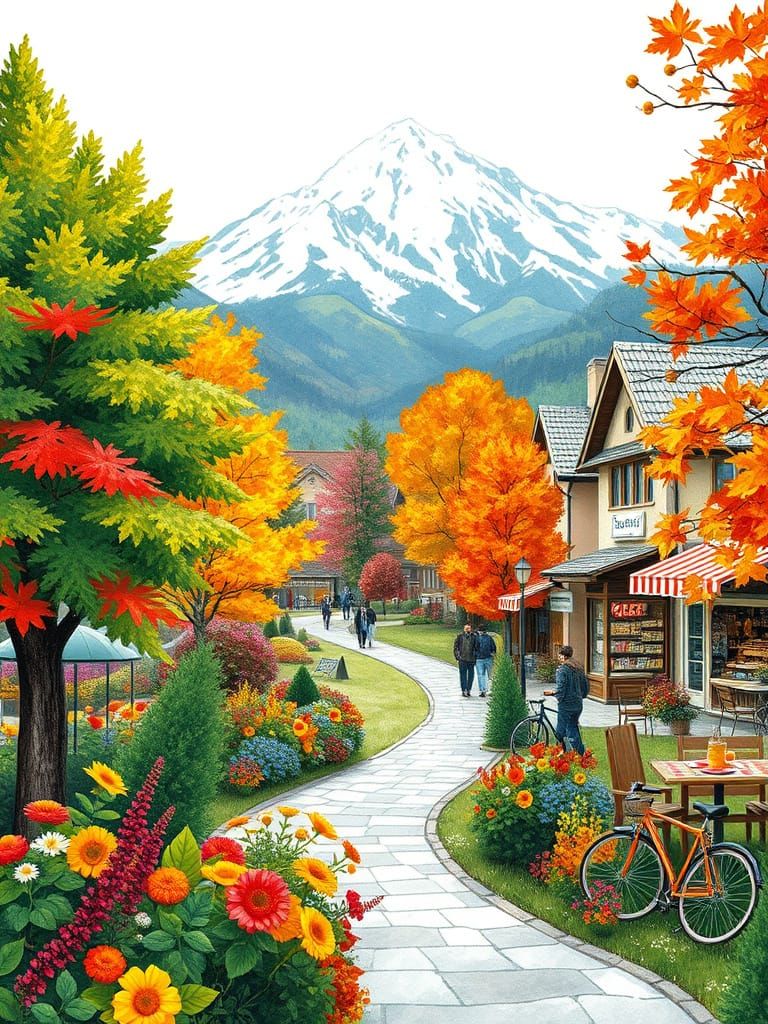 Vibrant Winter Garden Amidst Majestic Mountains