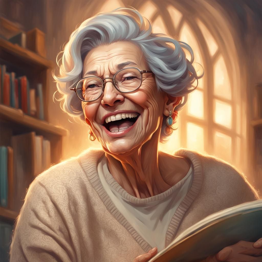 Laughing Grandmother Portrait in Digital Painting Style