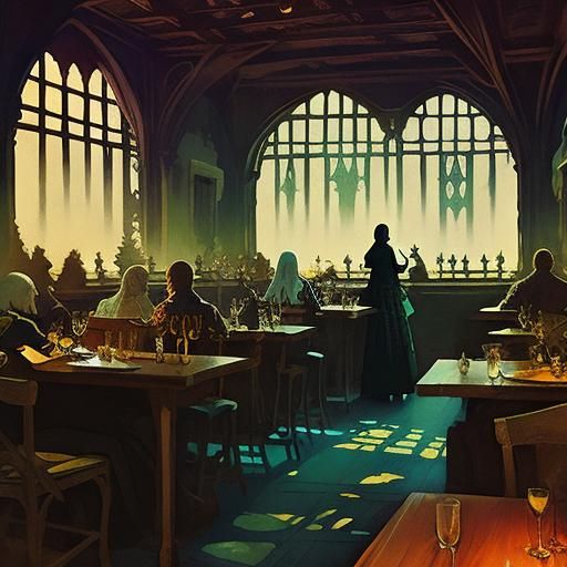 Enchanting Tavern: Cel-Shaded Ink on Silk