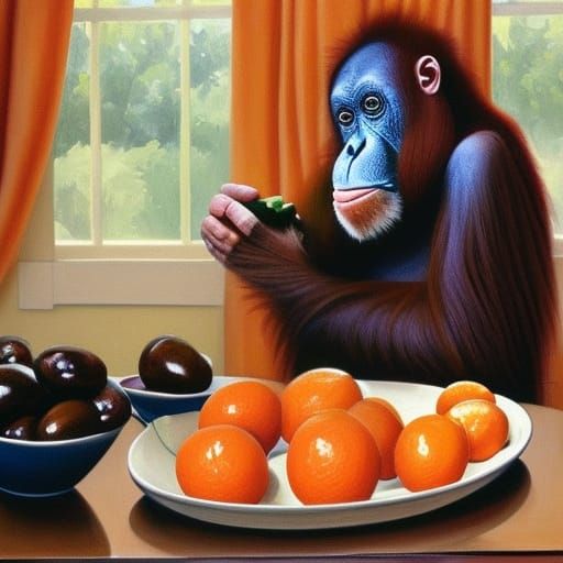 Orangutan's Oval Office Feast: An Oil Painting