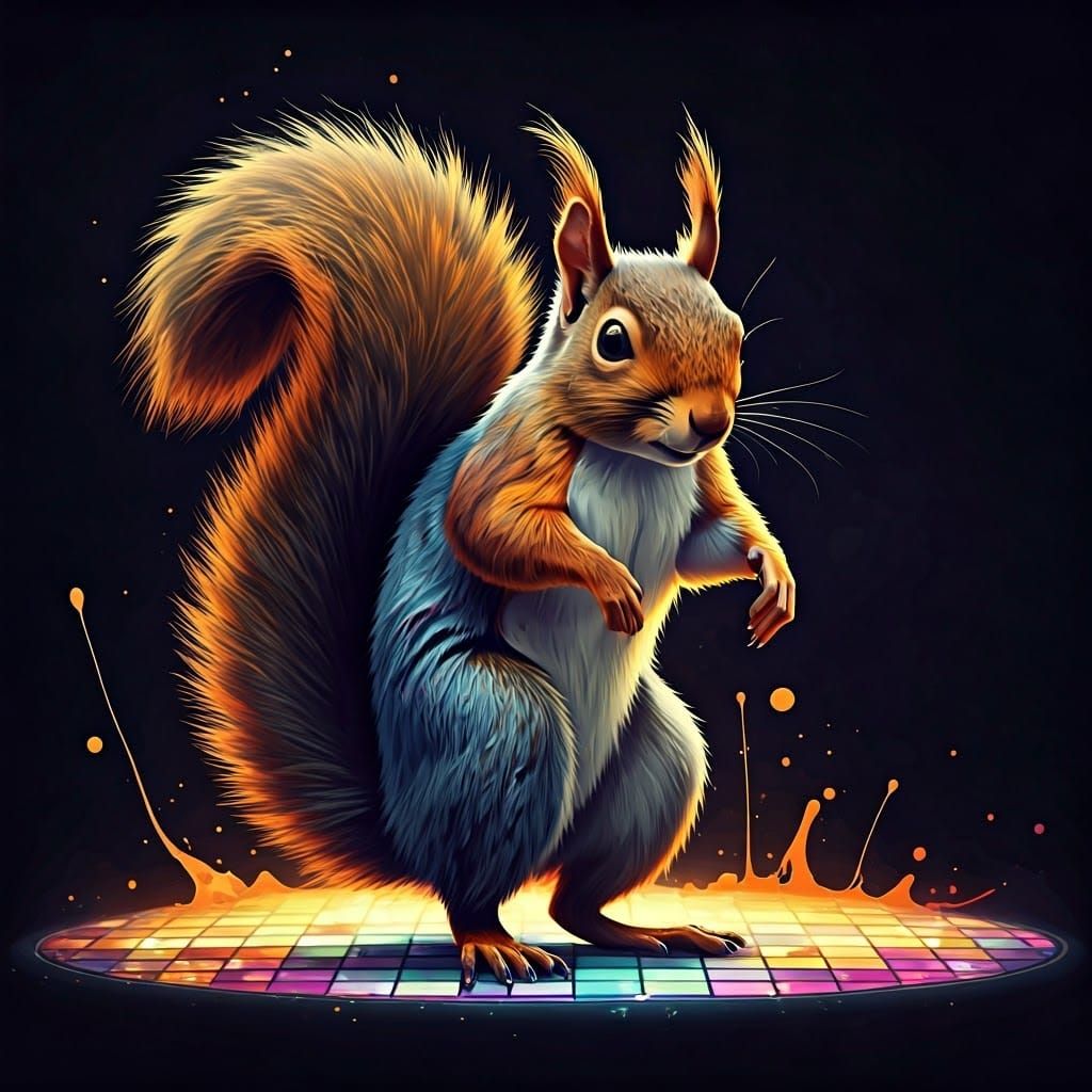 Squirrel Shines in Vibrant Disco Graffiti