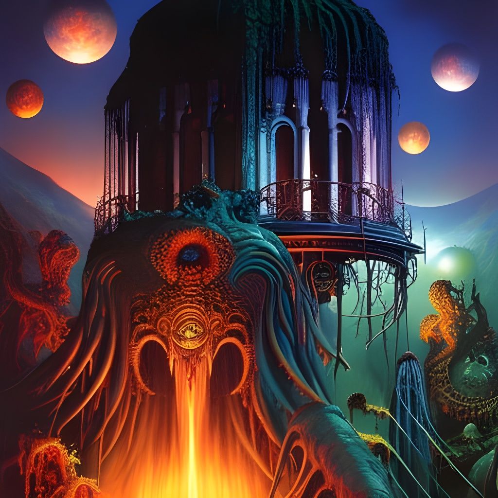 Vibrant Orbs of Horror in Lovecraftian Style