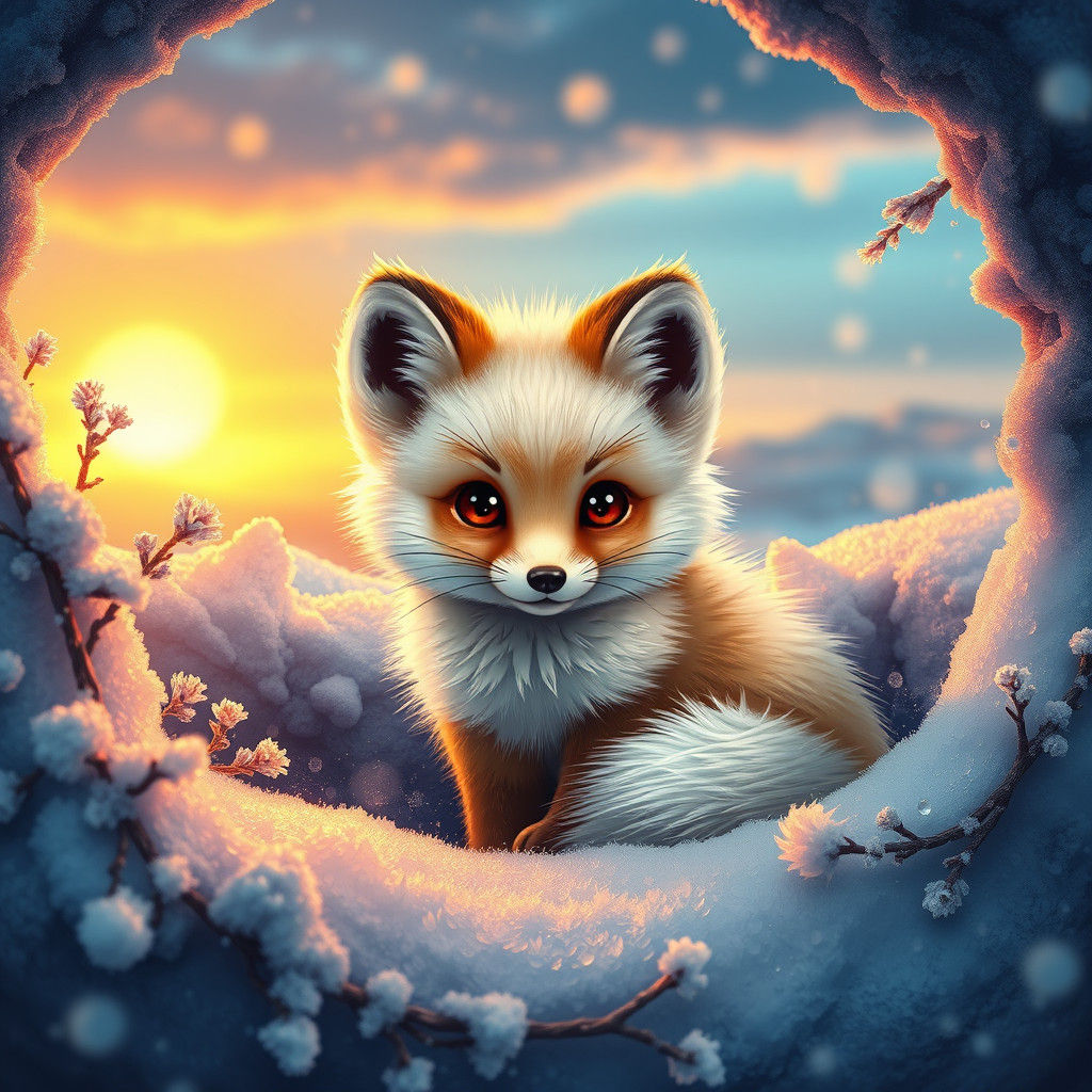 Adorable Arctic Fox Kit in Fantasy Landscape