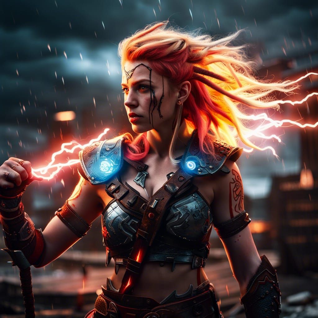 Thrude: Cyberpunk God of War Graphic Illustration