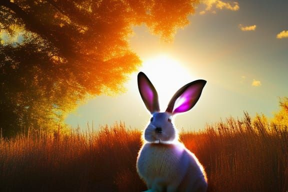 Cartoon Rabbit Angel in Heaven with Sunshine