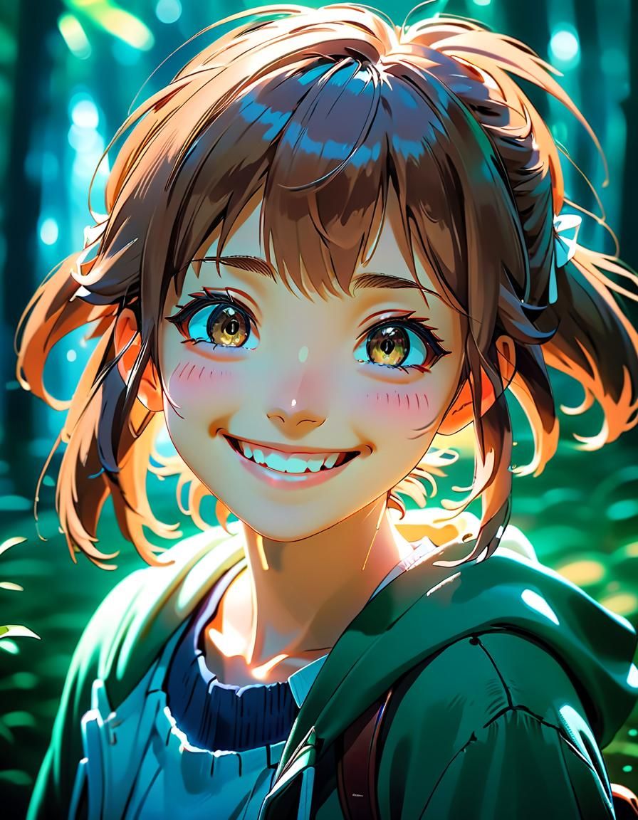Anime Girl Portrait with Ambient Light, Studio Ghibli Style
