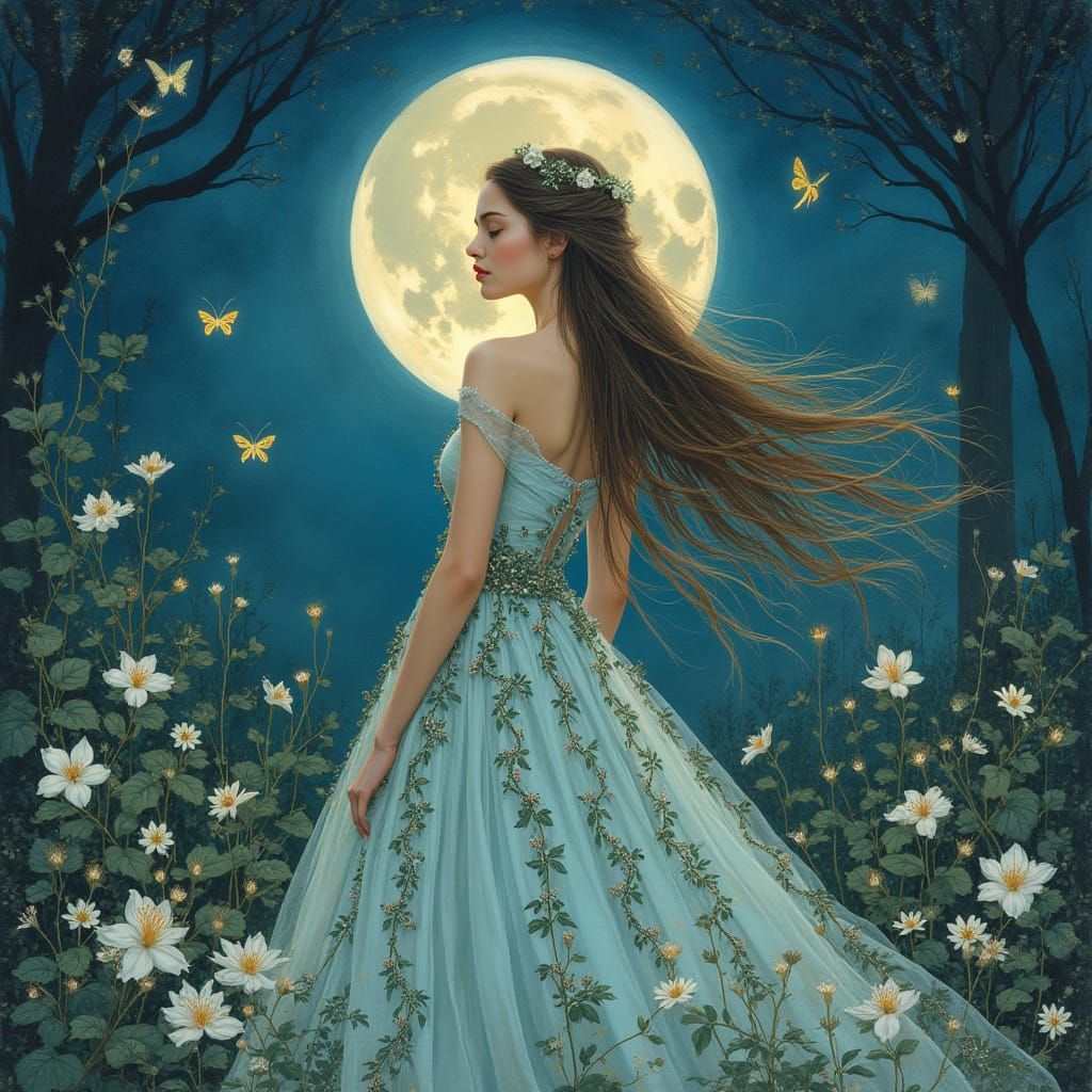 Moonlit Garden Serenity in Pastel Watercolor