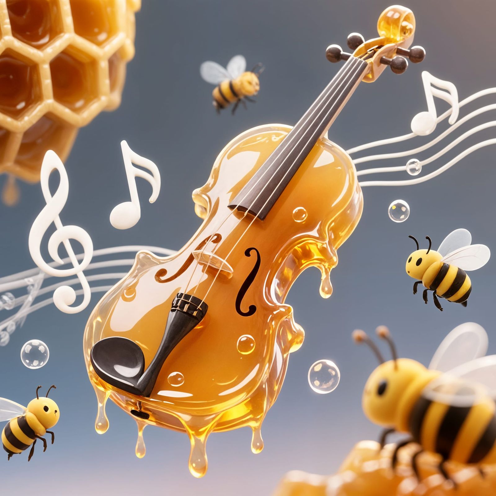 Melting Honey Violin with Music Notes