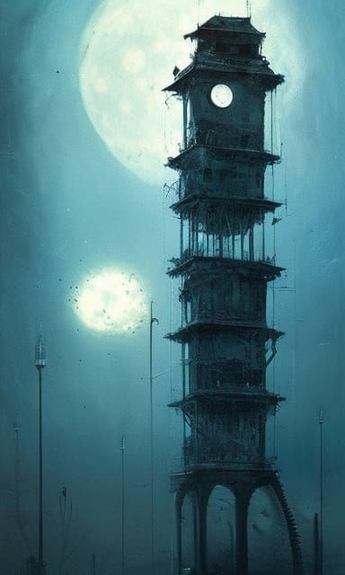 Clocktower at Night Digital Painting