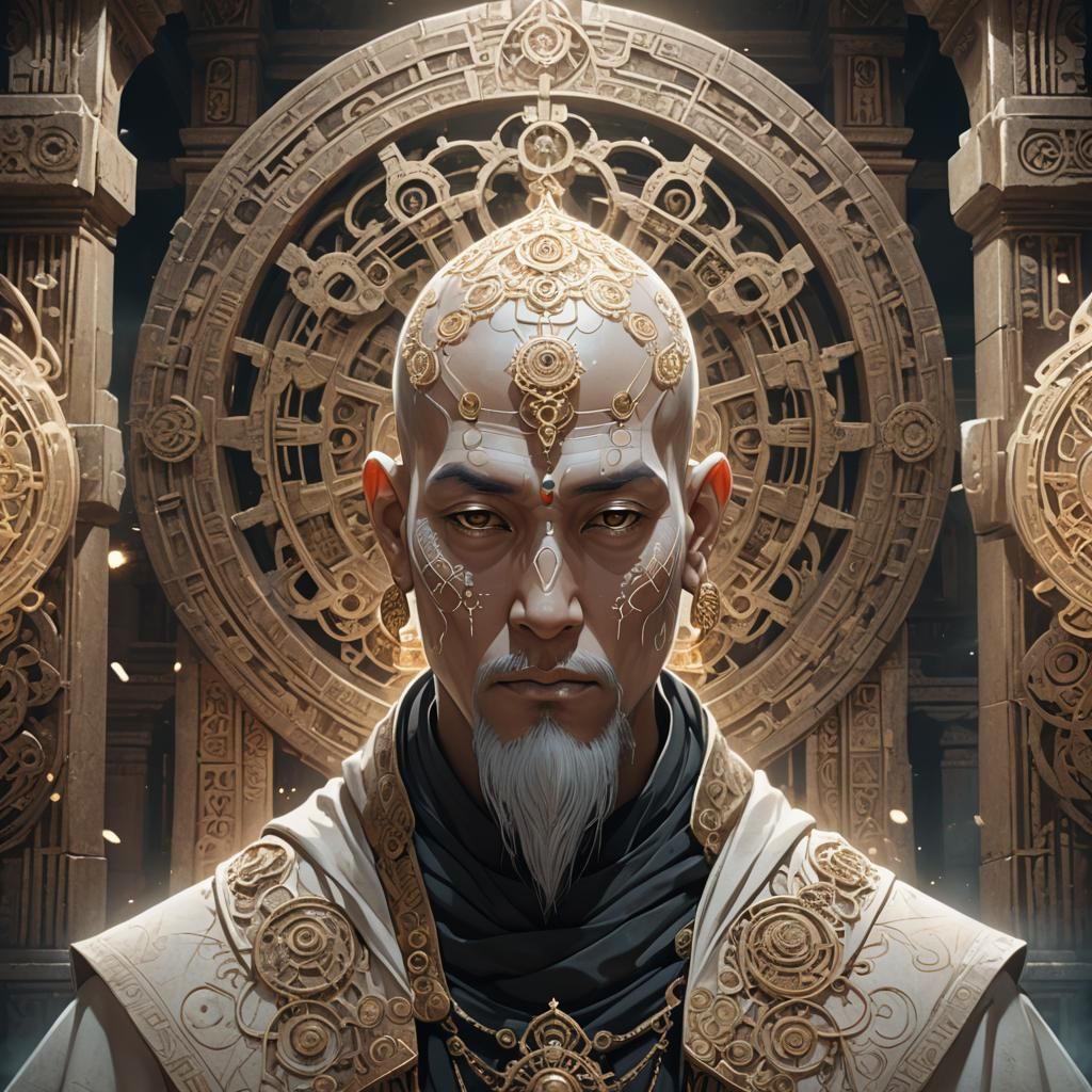 Monk Levitation in Mystical Temple: 3D Anime Art