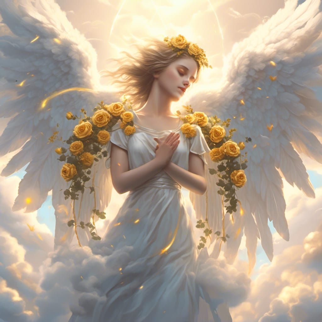 Loveheart with Angel Wings in a Heavenly Sky