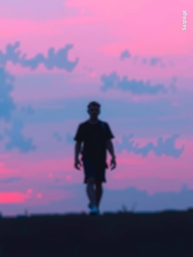 Silhouetted Figure Blurs into Vibrant Sunset