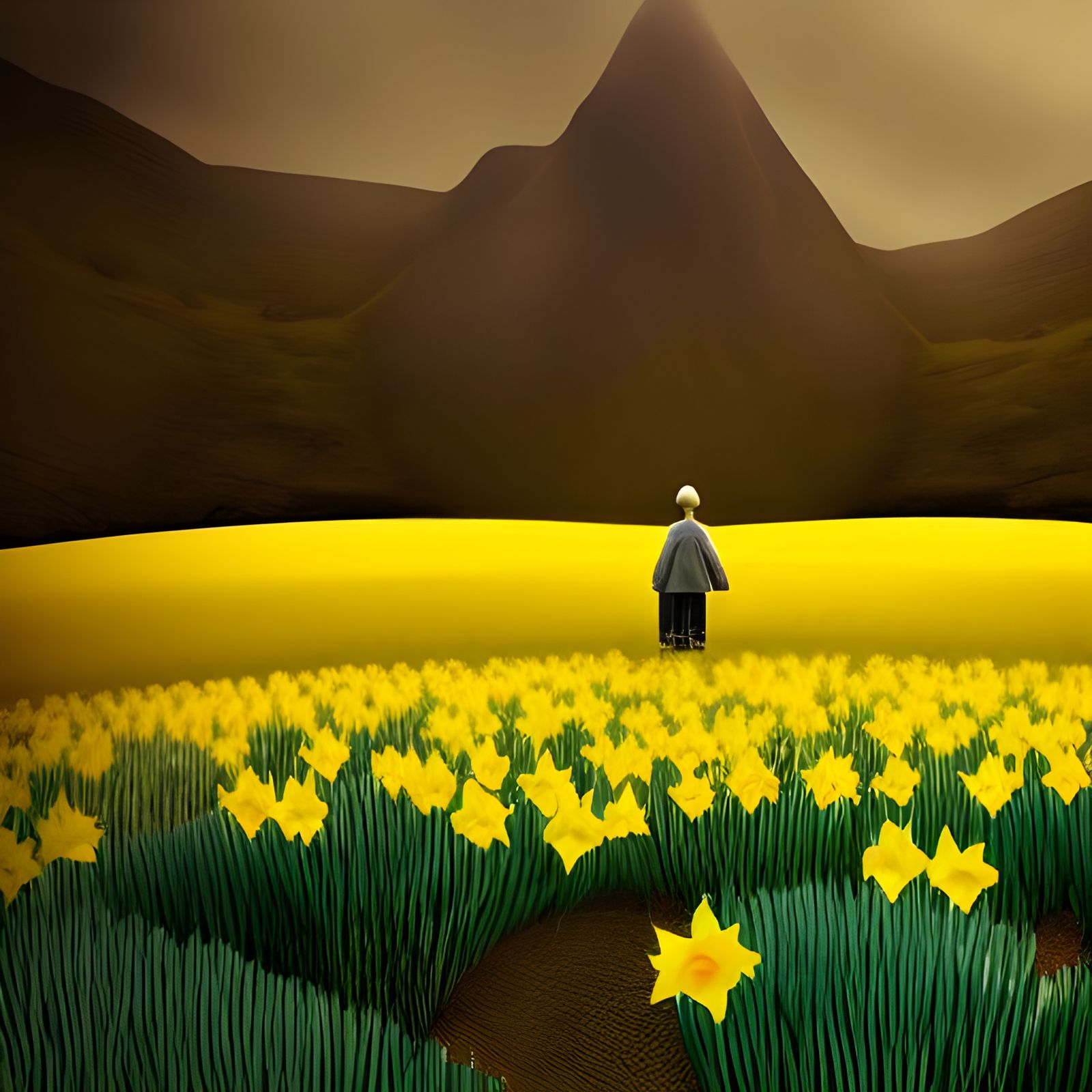 Golden Daffodils Dancing in the Breeze: Impressionistic Pain...