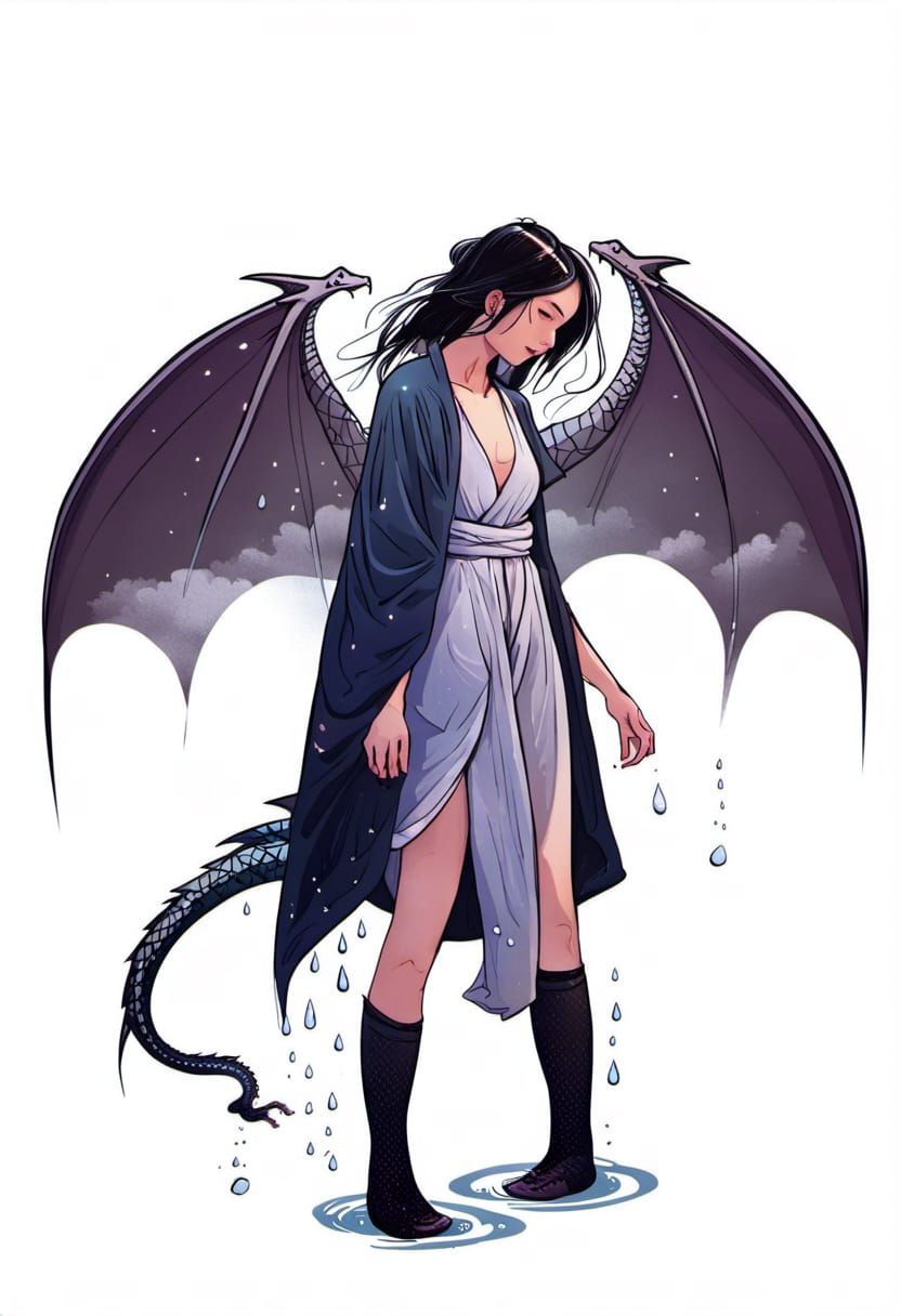 Dragon Girl in Moonlight Mountain Rain