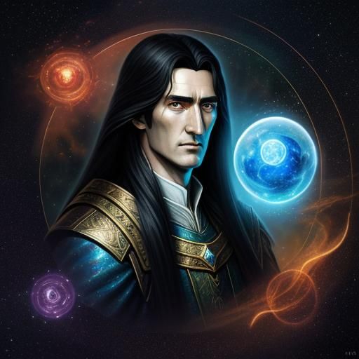 Astral Portrait with Palantir, in Pablo Amaringo Style