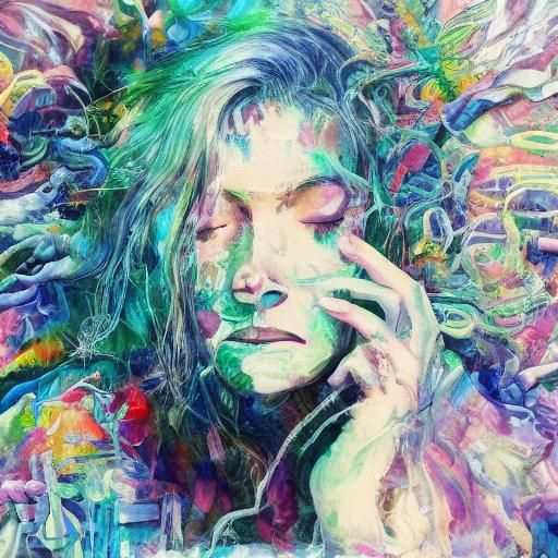 Surreal Portrait of Smothered Writer in Pastel Colors