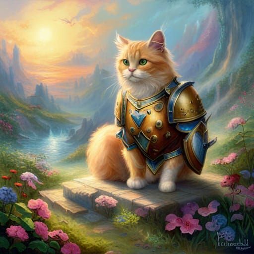 Armored Cat in Ethereal Fantasy Style