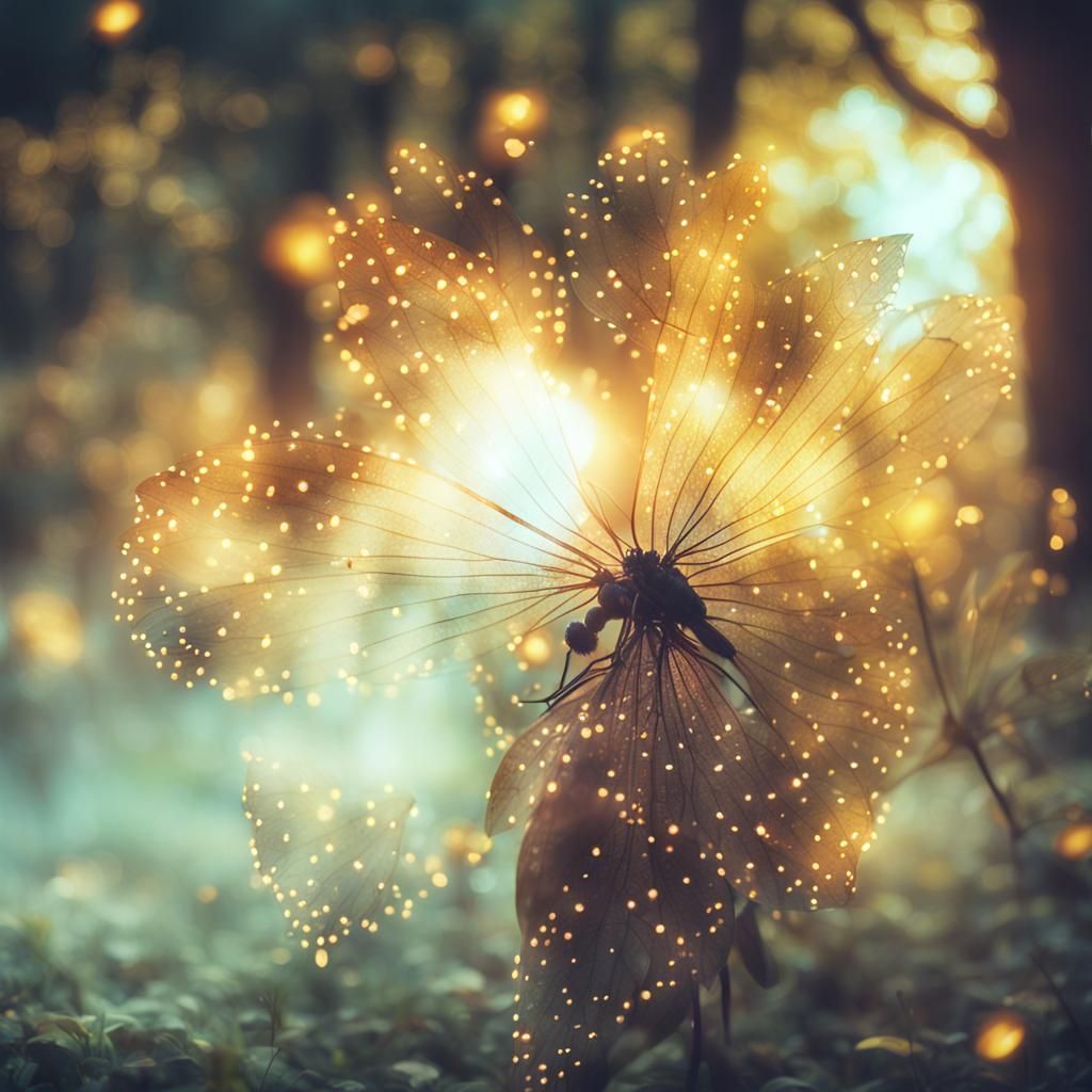 Fairy in Misty Forest with Fireflies, Cinematic Film Still