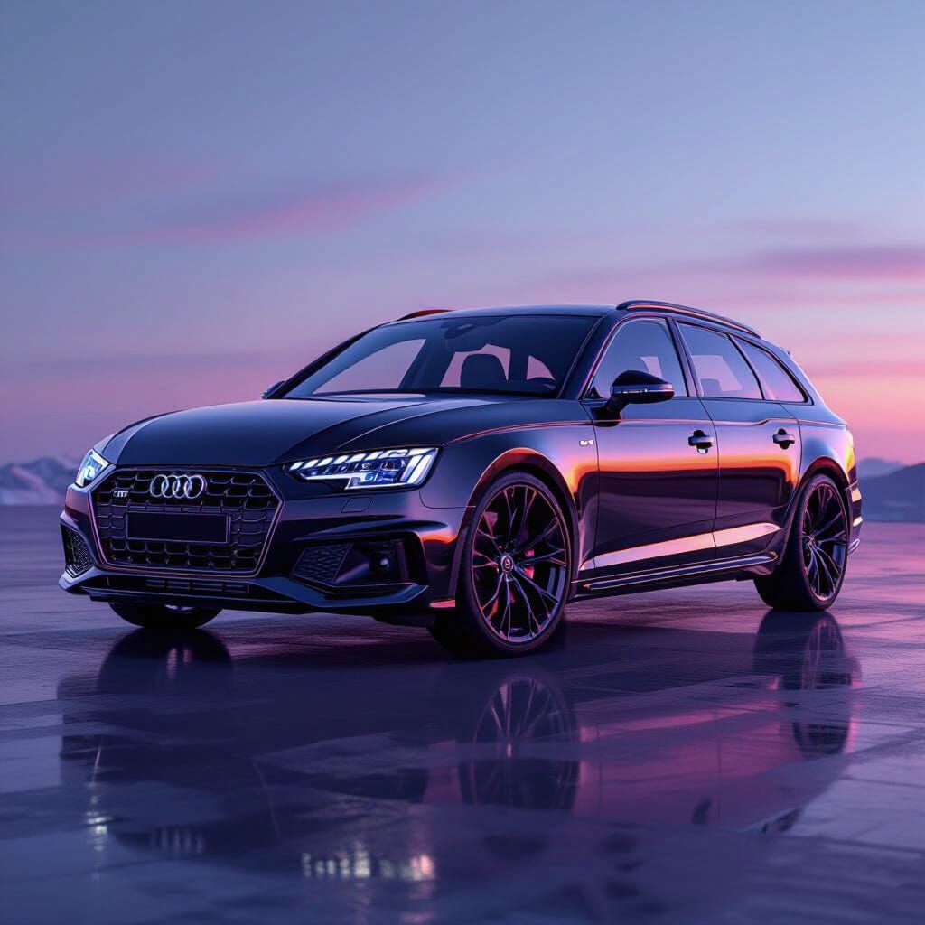 Tuned Audi A4 Avant in Gloss Black with Purple Rims