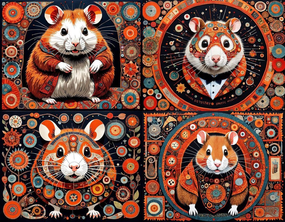 Whimsical Hamster Surrealism in Intricately Detailed Embroid...