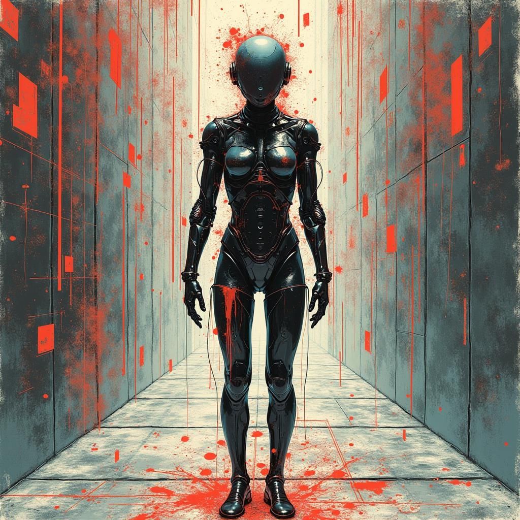 Cyborg in Matrix: Digital Painting with Metallic Textures