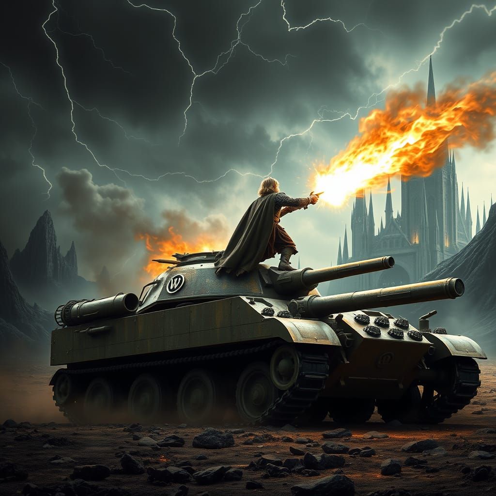 Epic Fantasy Warrior Frodo Battles Mordor in a Cyberpunk Lan...