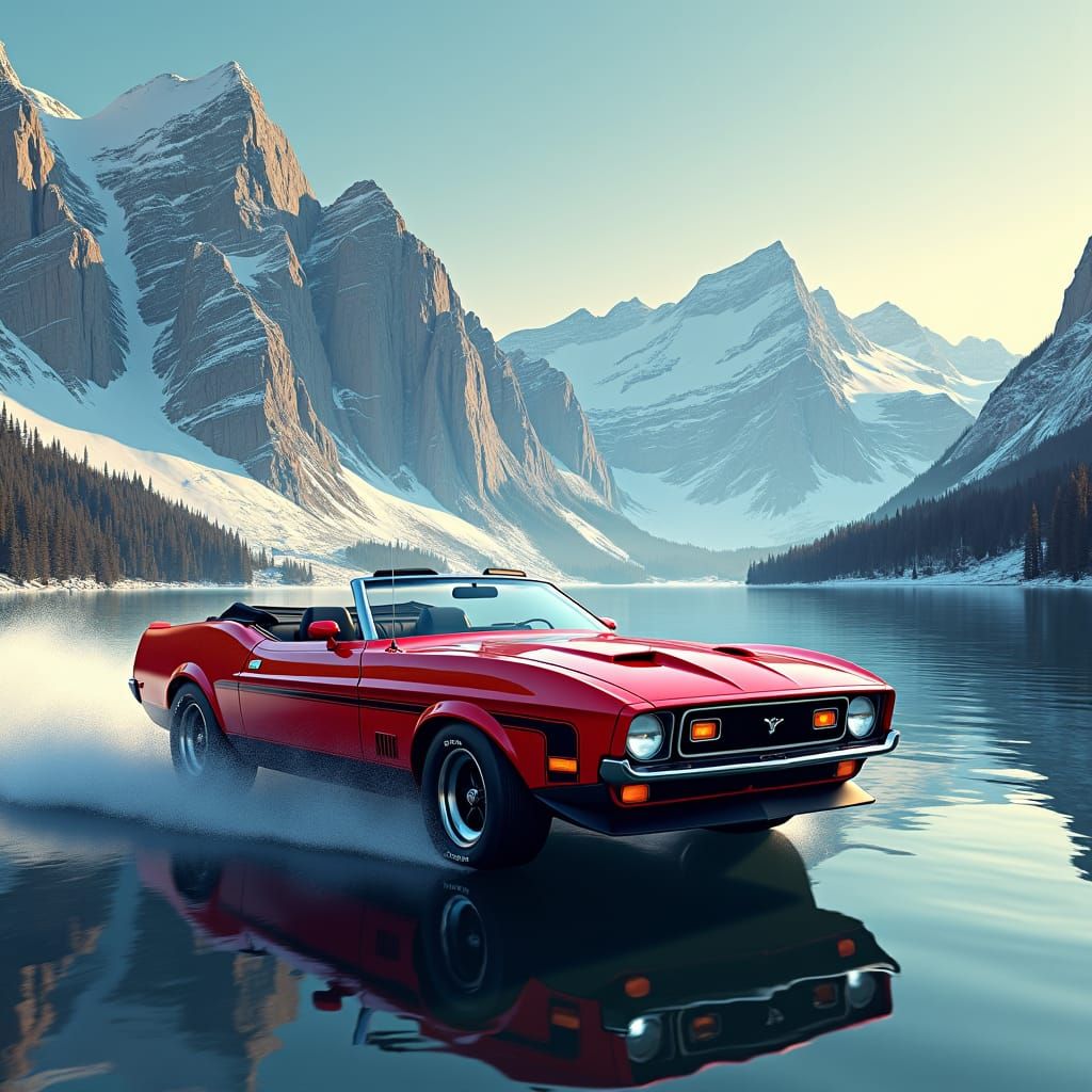 Ford Mustang Convertible by Snowy Lake, Digital Matte Painti...